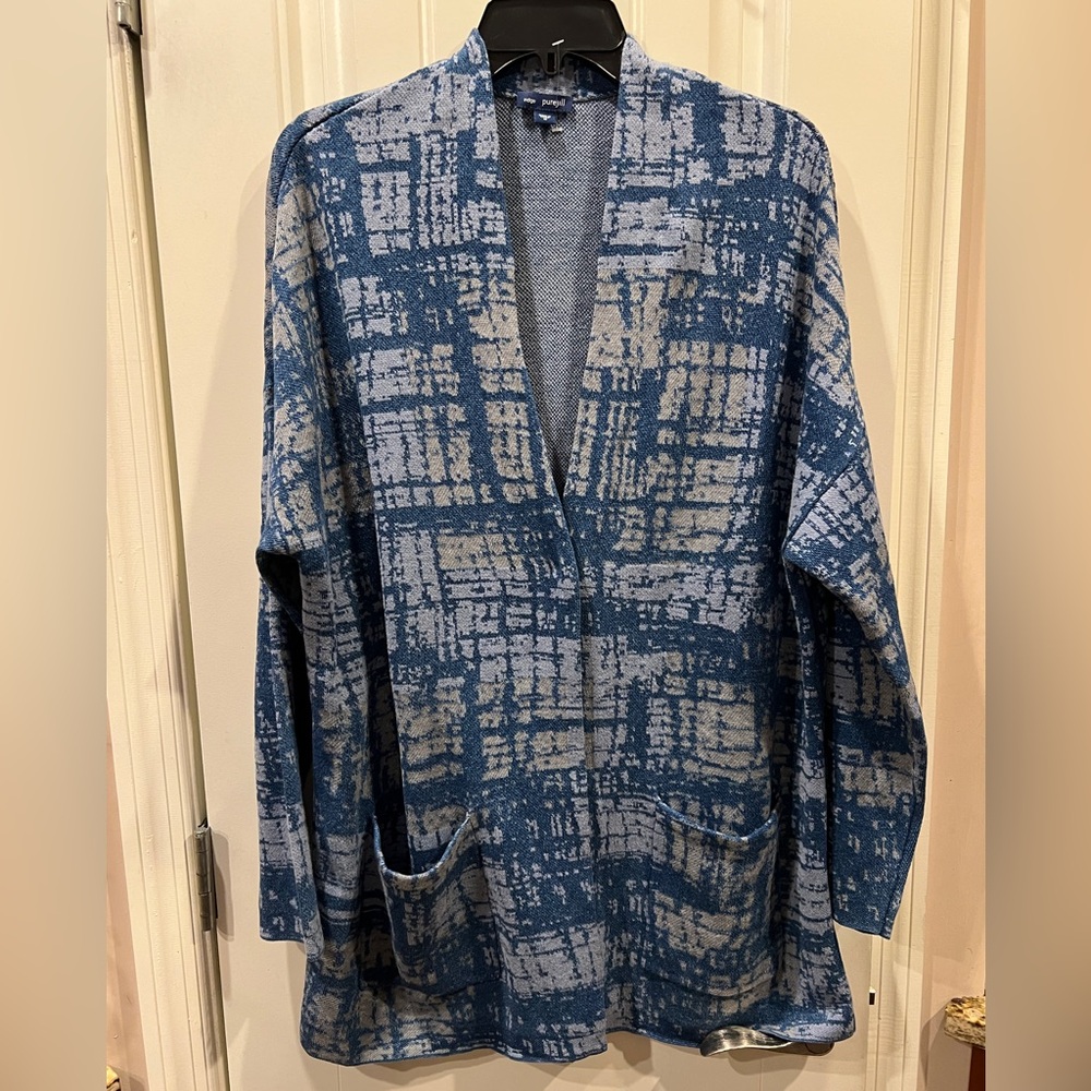 J. Jill Pure Jill Indigo Oversized Cardigan Sweater Single Snap Button Size Med